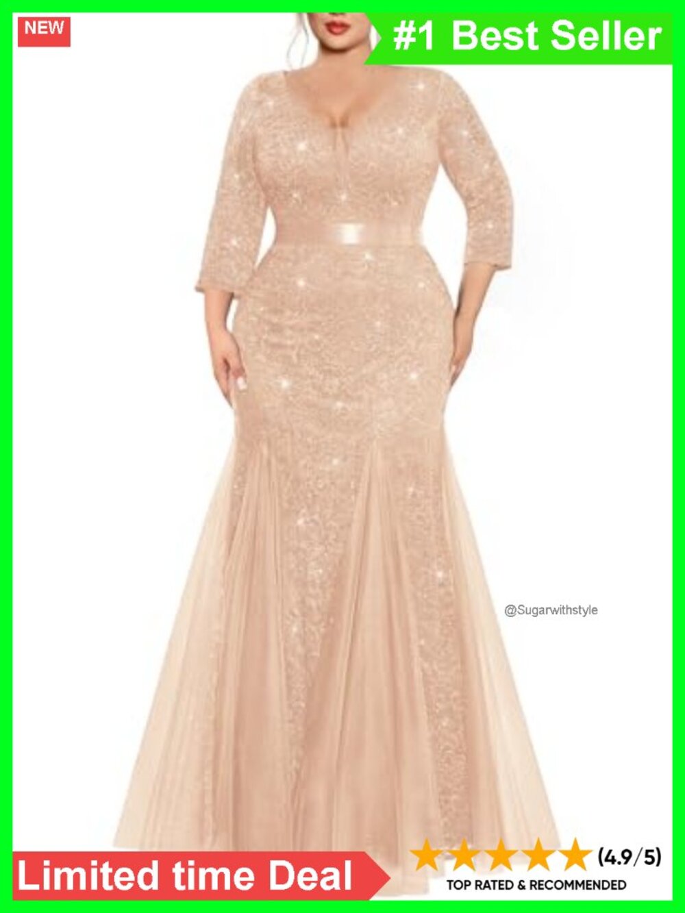 Plus Size Tulle Mermaid Maxi Formal Evening Gown Sequin Lace Dress